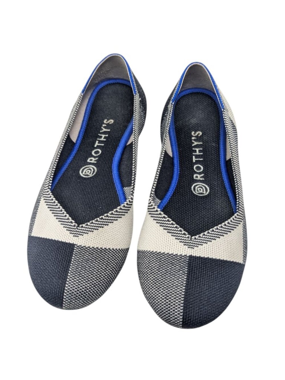 Rothys Black and White Color Block Round Cap Toe Ballerina Ballet Flats Size 8.5